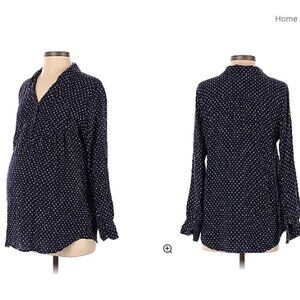 A Pea in the Pod XS Button Detail Navy Polka Dot Long Sleeve Maternity Blouse